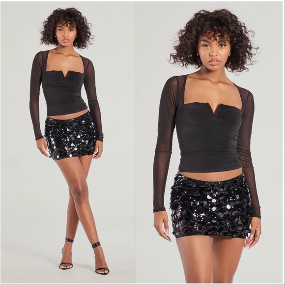 WINDSOR SEQUENCED Dance The Night BLACK MINI SKIRT NEW XS - Picture 1 of 10
